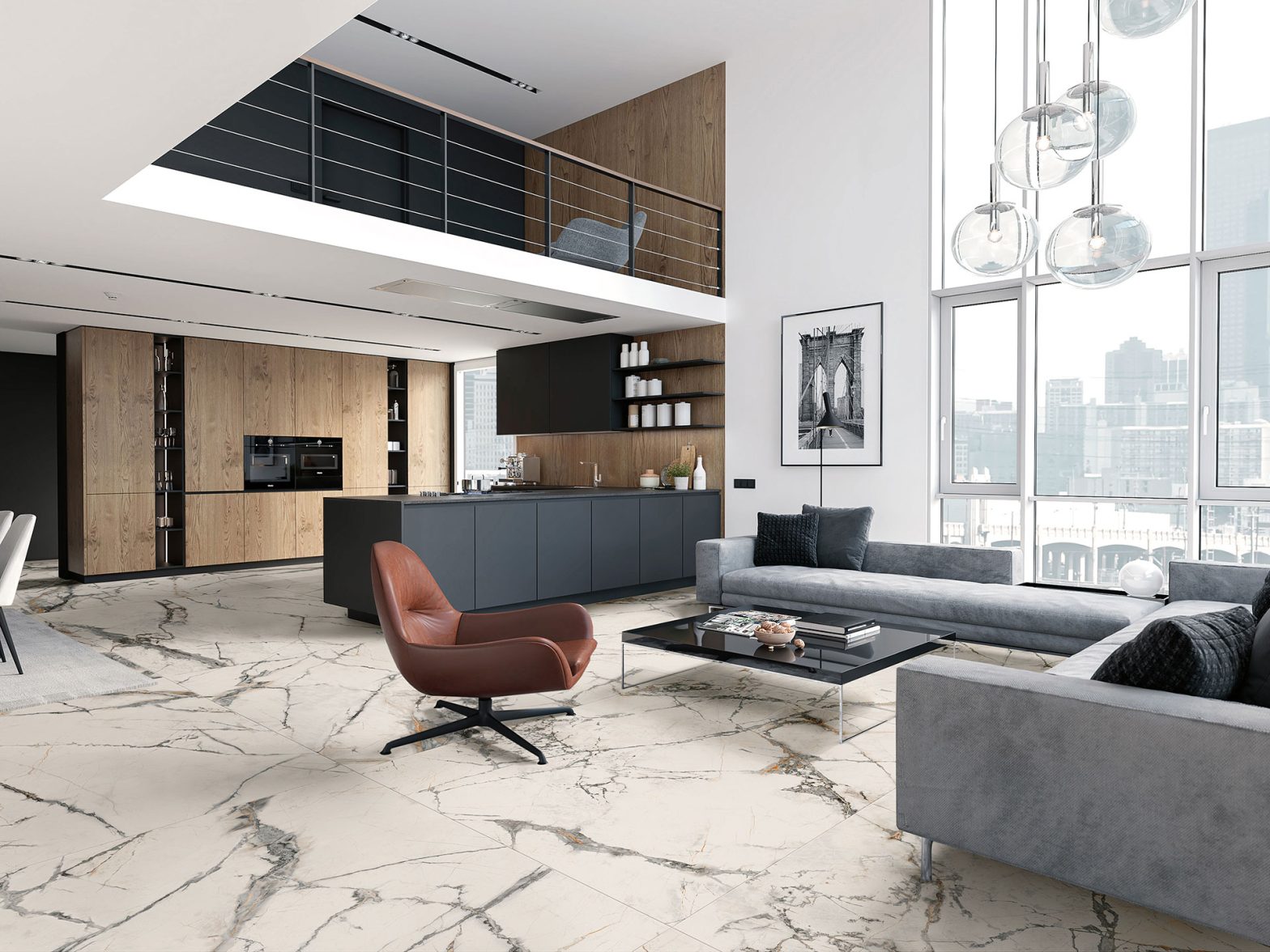 High-end apartment with marble tiling